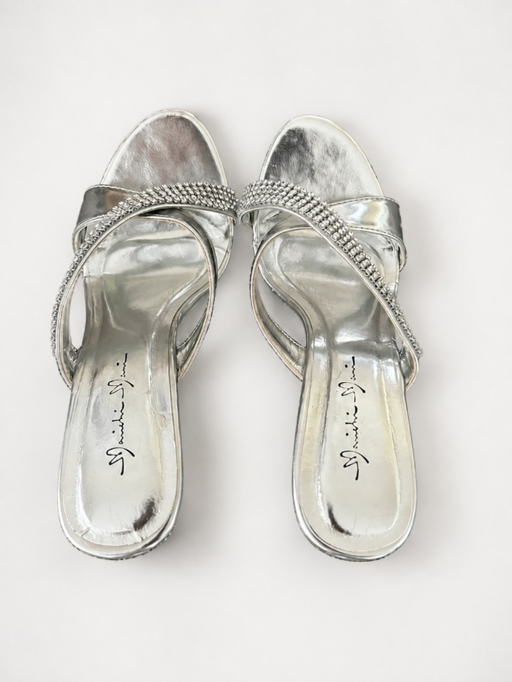 Marichi Mani Silver Rhinestone Strappy Stiletto Heels Size 5.5